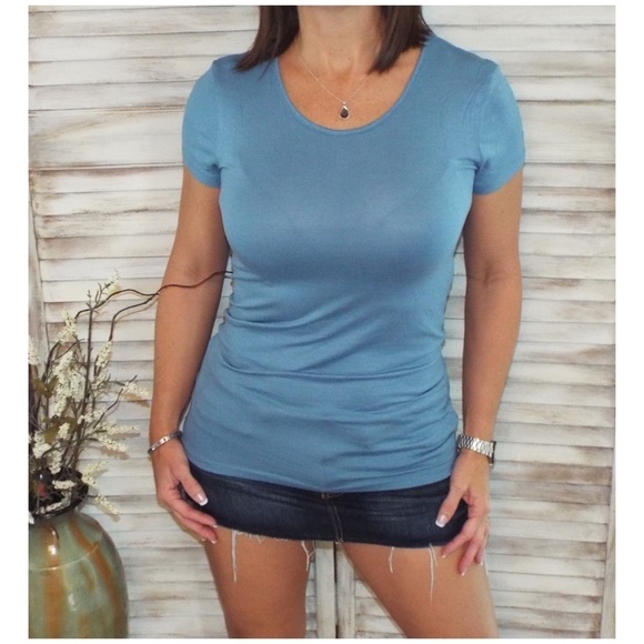Scoop Neck Rayon Boyfriend Tee Blue 2519 - Picture 1 of 4
